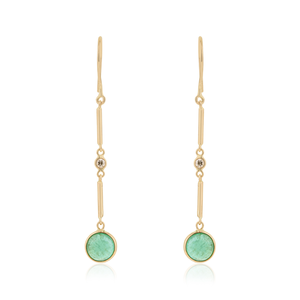 Elegant Classic Design Handcrafted 7 mm Round Cut Emerald & Diamond Simple <b>Dangle</b> <b>Earrings</b> Solid 14K Yellow <b>Gold</b> Bulk Jewelry - Product Image 1