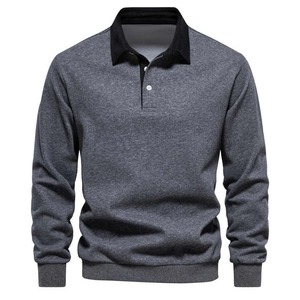 Camiseta de Punto de Manga Corta para Hombre, 100% Algodón, Transpirable, Corte Holgado Informal, Cuello Alto, Color Azul Marino Sólido - Product Image 6
