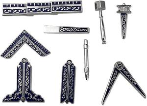 Ensemble d'outils de travail maçonniques de la Loge Bleue, dans une boîte, accessoires, un seul ensemble de 9 pièces. - Product Image 2