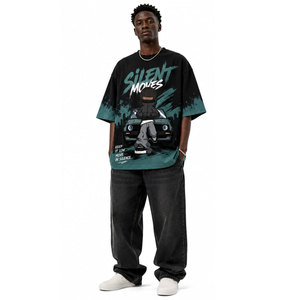 T-shirt Homme Oversize Imprimé Vintage Effet Vieilli avec Logo Designer et Motif Graphique, Grammage Lourd, Lavage Acide – Fabricant - Product Image 3