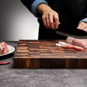 Planche à découper rectangulaire en bois d'acacia, bloc de découpe à grain transversal, plateau de service de cuisine avec rainure pour les jus, écologique, durable, antidérapant - Product Image 4