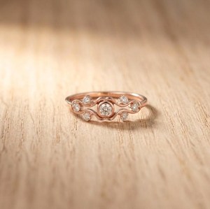Bague en or massif avec diamant de laboratoire taille ronde en grappe ondulée 0,25 carat, clarté E, VVS, classique, coffret cadeau anniversaire, bague de fiançailles - Product Image 3