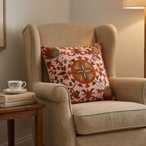 Housse de coussin carrée brodée florale, style bohème, en lin et coton, lavable, avec fermeture enveloppe - Product Image 3