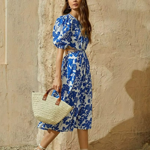 Floral Print <b>Tie</b> <b>Back</b> Boho Dress Cut-out Dress Summer Dresses for Women Beach - Product Image 3