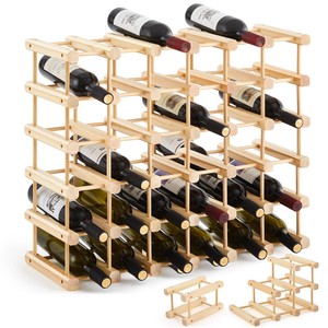 Porte-bouteilles modulaire rectangulaire en bois de manguier, système empilable, style moderne du milieu du siècle, extérieur, doré, 35x15x20cm, écologique, durable - Product Image 1