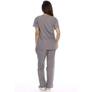 Women <b>Scrub</b> <b>Tops</b> V-Neck Short Sleeve Gray Cotton Polyester Woven Hospital Uniforms for Medical Professionals - Product Image 2