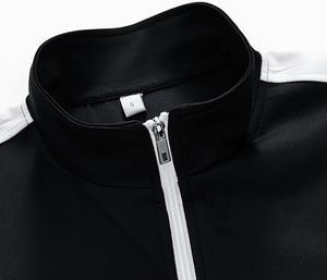 Ensemble de survêtement pour homme noir à rayures rouges, col montant, fermeture éclair intégrale, en polyester tricoté respirant, style sportif, pour l'automne - Product Image 5