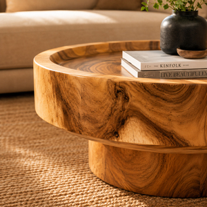 Table basse moderne Odessa en bois de Suar massif, plateau épais, artisanat de qualité supérieure, finition naturelle, luxe, style resort - Product Image 3