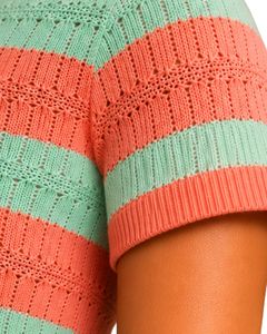 Mono de punto a rayas coral y menta para mujer, manga corta, cuello polo, informal de verano, de una pieza, ajustado, a la moda - Product Image 6