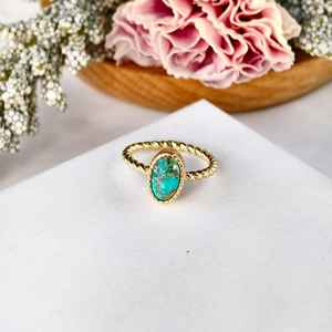Anillo Ovalado de Plata de Ley 925 Chapado en Oro de 14K con Turquesa de Cobre, Anillo de Piedra Natural, Joyería para Mujer, Regalo - Product Image 2