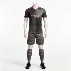 Custom Dark Gray Pink Trim Soccer Uniform Set <b>Short</b> Sleeve <b>Football</b> Jersey <b>Shorts</b> <b>Socks</b> - Product Image 4