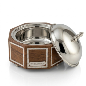 Olla de madera de alta gama con revestimiento de acero inoxidable, incrustaciones de nácar, diseño moderno y duradero, calentador de alimentos de lujo para Ramadán. - Product Image 3