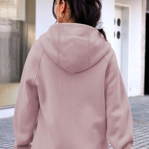 Sudadera con capucha de forro polar rosa con cremallera completa para mujer, mezcla de algodón, informal, para invierno, con cremallera, fabricación OEM y ODM - Product Image 6
