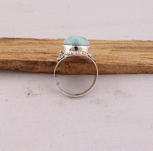 Bague en argent sterling 925 avec serti clos en larimar naturel, pierre précieuse bleue véritable pour femme, idéale pour mariage en février - Product Image 6
