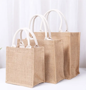 Burlap Shopping Tote <b>Bags</b> With White Handles <b>Medium</b> Size For Groceries Reusable Eco Friendly Jute Carry <b>Bag</b> - Product Image 1