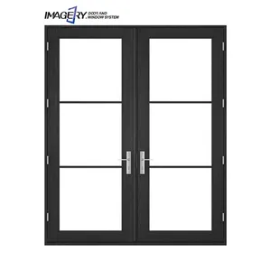 Hurricane Impact Factory Directly Thermal Break Low-e Powder Coated Black Aluminium Entry Casement Doors