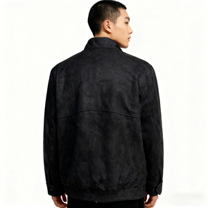 Chaqueta de Cuero para Hombre, Cuello Alto, Cierre de Cremallera, Estilo Casual para Otoño, Corte Regular, Color Sólido, Bolsillos con Botones - Product Image 4
