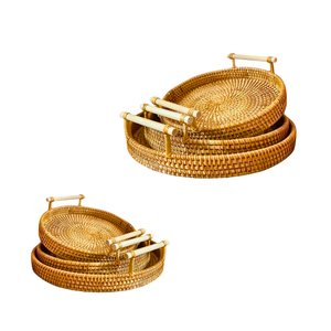 Plateau en rotin tissé à la main, panier de rangement pour fruits, plateau décoratif fait main avec poignée, artisanat vietnamien - Product Image 1