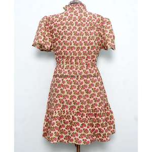 New Arrival Modern Indian Boho Floral Print Cotton Knitted A-Line V-Neck Short Sleeve Button Party <b>Mini</b> Dress Women Summer Beach - Product Image 6