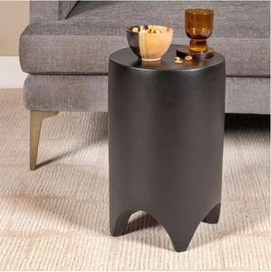 โต๊ะทรงกระบอกไม้สีดำด้านสไตล์ร่วมสมัยพร้อมฐานโค้งตกแต่ง - Product Image 3