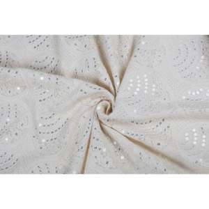 Tela Georgette Bordada por Metro - Color Blanco Hueso Teñible, Floral Sólido con Lentejuelas y Trabajo de Hilo, 44 Pulgadas de Ancho - TFAB DYE GEO 037 - Product Image 4