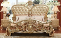 Lit Queen Size en teck sculpté élégant avec tables de chevet, ensemble de meubles de chambre à coucher de style français moderne de luxe, nouvelle arrivée