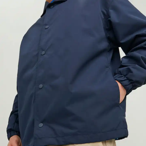 Dark Navy Casual Snap <b>Button</b> Outdoor Coach Jacket Basic Minimalist Nylon Fabric Breathable Spring Outerwear Wear - Product Image 4