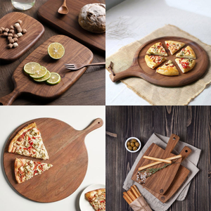Planche à découper ronde en bois pour pizza avec poignée et guide de découpe pour servir pizza, fromage, pain, usage en cuisine - Product Image 6