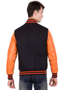 Chaqueta universitaria de poliéster con logotipo personalizado al por mayor para hombre, tipo bomber, con cierre de botones, bolsillos y letras estilo Letterman, para béisbol. - Product Image 2