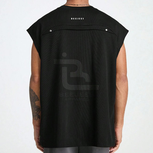 เสื้อยืดแขนกุดฮิปฮอปผ้าเจอร์ซีย์ฟลีซเนื้อผ้าฝ้ายคุณภาพสูง 100% ระบายอากาศได้ดี พร้อมโลโก้และสีตามสั่ง ทรงโอเวอร์ไซส์ - Product Image 2