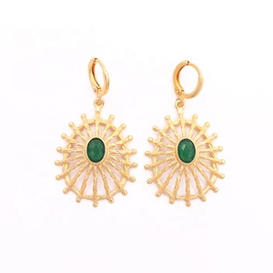 Designer Gold Plated Oval <b>Citrine</b> Gemstone Dangle Style Hoop <b>Earrings</b> Fashion Drop Jewelry with Lining <b>Earrings</b> - Product Image 3
