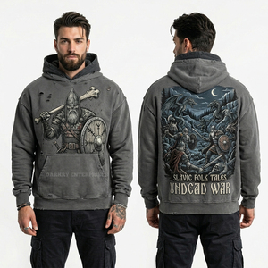 Sweat à capuche en molleton épais jaune moutarde délavé pour homme, coupe ample, style streetwear vieilli, avec imprimé graphique squelette de cavalerie - Product Image 4