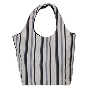 Sac hobo en toile naturelle 12 OZ avec doublure intérieure en tissu polyester, fermeture à bouton aimanté en tissu de jute d'un côté, motif rayé - Product Image 1