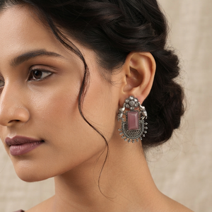 Pendientes Colgantes Vintage Tibetanos de Plata Bañada en Rodio con Piedra Rosa y Engaste de Bisel de Diamantes de Imitación, Joyería Religiosa para Mujer, Regalo para Fiesta - Product Image 4