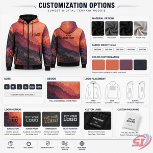 ผู้ผลิตเสื้อฮู้ดดี้แบบกำหนดเอง พิมพ์ลายดิจิตอล Sunset ซิปเต็มตัว สตรีทแวร์ แบรนด์ส่วนตัว โลโก้ OEM ขายส่ง เสื้อผ้าแฟชั่น - Product Image 3