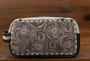 Nueva bolsa de maquillaje personalizada hecha a mano, neceser portátil de cuero genuino para mujer, neceser de viaje de piel de vaca, neceser multifuncional con cepillo - Product Image 2