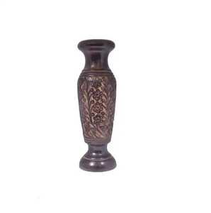 Vase à fleurs en bois sculpté à la main, motif floral traditionnel, bouteille à fleurs en bois massif, centre de table vintage, pot de table pour la maison - Product Image 5