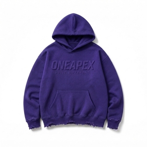 Sweat à capuche personnalisé pour homme, violet, en molleton épais délavé, coupe oversize, effet vieilli, avec logo en relief, style streetwear, OEM ODM - Product Image 1