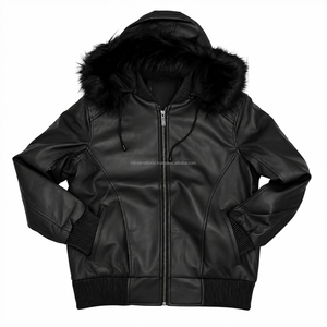 Men Leather wear Red Hooded Leather Jacket Men Casual Winter Zip Up Biker <b>Coat</b> with Fur Trim Regular Fit Fashion leather Jacket - Product Image 3