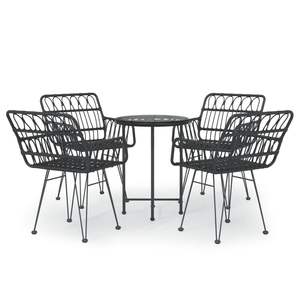 Ensemble de salle à manger de jardin en rotin PE noir et verre trempé, mobilier de patio avec composants en acier - Product Image 2
