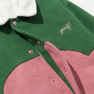 Green <b>Pink</b> Color Block Varsity <b>Jacket</b> | Sherpa Collar Oversized Streetwear | Embroidered Letter <b>Jacket</b> | Custom OEM Manufacturer - Product Image 3