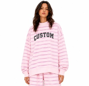 Sweat-shirt personnalisé pour femme à col montant rayé, 100% coton, décontracté, épaules tombantes, col montant avec logo sur le devant - Product Image 4