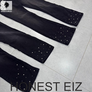 Honest Eiz Men's <b>Black</b> <b>Boot</b> Cut Denim Jeans Mid Waist Slim Fit Vintage Medium Wash Solid - Product Image 4