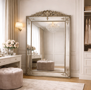 Traditional and bold, this rich brown wooden mirror displays a lattice-topped <b>arch</b> <b>frame</b> available at wholesale prices. - Product Image 5