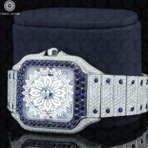Montre carrée de luxe pour homme en acier inoxydable, cadran en cristal saphir, accents de diamants, mouvement mécanique, étanche 10 bars - Product Image 3