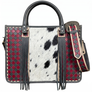 Sac fourre-tout en cuir véritable à carreaux de haute qualité, tendance, fait main, style western anglais, bohème, vintage, avec chaînes - Product Image 1