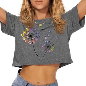 Camisa corta ajustada para mujer, top corto de moda - Product Image 1
