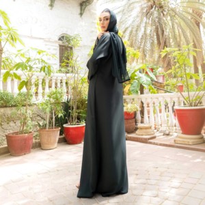 Black Abaya Long Sleeve Floor Length V Neck <b>Modest</b> <b>Dress</b> For Women Middle East Solid Polyester Embroidery Daily Wear - Product Image 3