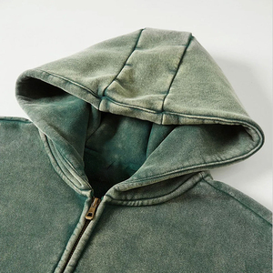 Sweat-shirt à capuche oversize pour homme, vert uni, en coton French Terry, zippé, style streetwear décontracté, avec poche frontale et logo, idéal pour l'automne - Product Image 3