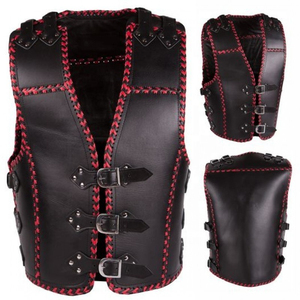 Gilet de moto en cuir, service OEM/ODM, haute qualité, best-seller, faible MOQ, fermoir métallique noir, épais, logo personnalisé, unisexe, toutes tailles - Product Image 4